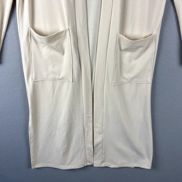 Carly Jean CJLA Long Cardigan Women Medium Ivory Minimalist CJs Favorite Ribbed - Picture 3 of 13